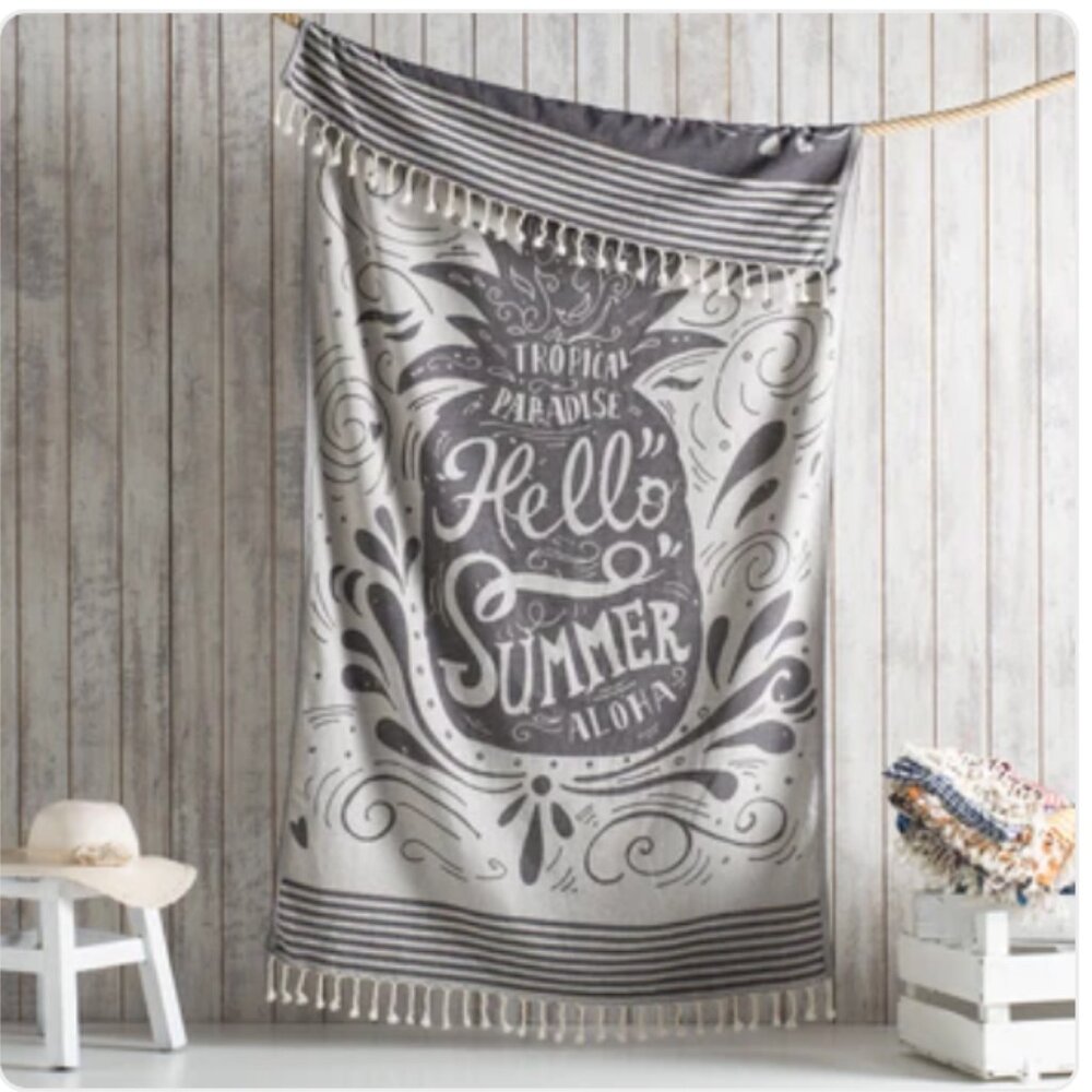 Kikoya - Hello Summer Turkish Cotton Beach Towels 35x70 in Pool Fouta - Black